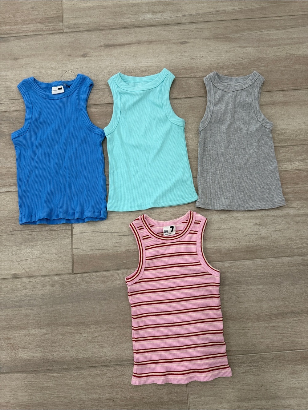 Cotton On Kids Ribbed Tank Tops - Blue, Aqua, Gray, Pink Stripe